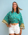 Giulia – Turquoise : Kimono court d’été, léger et élégant