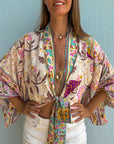 Giulia – Beige rose : Kimono court d’été, léger et élégant