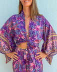 Giulia — Ensemble kimono court & pantalon fluide imprimé - Brume de lavande
