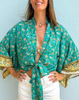Giulia – Turquoise : Kimono court d’été, léger et élégant