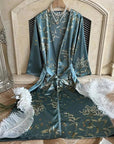 Olivia - Emerald Green: Long and elegant satin night kimono