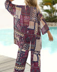 Naïa — Ensemble kimono & pantalon fluide imprimé - Prune céleste