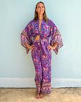 Giulia — Ensemble kimono court & pantalon fluide imprimé - Brume de lavande