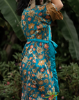 Ubud – Vert fleuri : Kimono long en soie