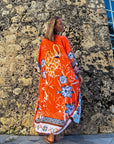 Charlize - Orange floral : Kimono long bohème, fluide et élégant en toute occasion