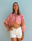 Giulia – Rose : Kimono court d’été, léger et élégant