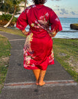 Amaya – Intense Red: Long satin night kimono, comfort and elegance