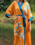 Amaya – Sunset Yellow: Long satin night kimono, comfort and elegance