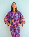 Giulia — Ensemble kimono court & pantalon fluide imprimé - Brume de lavande