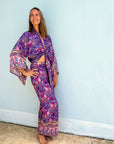 Giulia — Ensemble kimono court & pantalon fluide imprimé - Brume de lavande