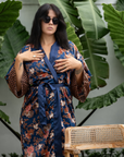 Sanur – Floral Blue: Long Silk Kimono