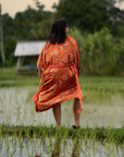 Kuta – Floral Orange: Long Silk Kimono