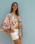 Giulia – Beige rose : Kimono court d’été, léger et élégant