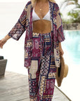Naïa — Ensemble kimono & pantalon fluide imprimé - Prune céleste