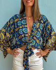 Giulia – Bleu jaune : Kimono court d’été, léger et élégant