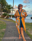 Amaya – Jaune sunset : Kimono long de nuit en satin, confort et élégance