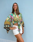 Giulia – Vert rose : Kimono court d’été, léger et élégant