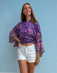Giulia – Violet : Kimono court d’été, léger et élégant