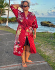 Amaya – Intense Red: Long satin night kimono, comfort and elegance