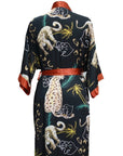 Amaya - Feline Black: Long satin night kimono, comfort and elegance