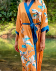 Amaya – Jaune sunset : Kimono long de nuit en satin, confort et élégance