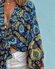Giulia – Bleu jaune : Kimono court d’été, léger et élégant