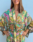 Giulia — Short kimono & printed flowing pants set - Botanical Awakening