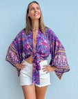 Giulia – Violet : Kimono court d’été, léger et élégant