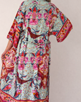 Charlize - Menthe florale : Kimono long bohème, fluide et élégant en toute occasion