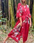 Amaya – Intense Red: Long satin night kimono, comfort and elegance