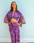 Giulia — Ensemble kimono court & pantalon fluide imprimé - Brume de lavande