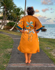 Amaya – Jaune sunset : Kimono long de nuit en satin, confort et élégance