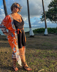 Charlize - Orange floral : Kimono long bohème, fluide et élégant en toute occasion