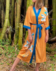 Amaya – Sunset Yellow: Long satin night kimono, comfort and elegance