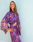 Giulia — Ensemble kimono court & pantalon fluide imprimé - Brume de lavande