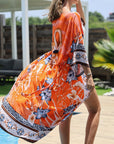 Charlize - Orange floral : Kimono long bohème, fluide et élégant en toute occasion