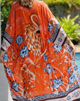 Charlize - Orange floral : Kimono long bohème, fluide et élégant en toute occasion