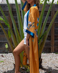 Amaya – Jaune sunset : Kimono long de nuit en satin, confort et élégance