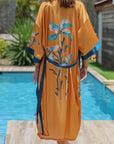 Amaya – Jaune sunset : Kimono long de nuit en satin, confort et élégance