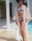 Gigi – Doré pailleté : Kimono long de plage pailleté, chic et lumineux