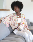 Giulia – Beige rose : Kimono court d’été, léger et élégant