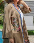 Charlize - Vert olive : Kimono long bohème, fluide et élégant en toute occasion