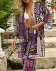Naïa — Ensemble kimono & pantalon fluide imprimé - Prune céleste