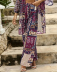 Naïa — Ensemble kimono & pantalon fluide imprimé - Prune céleste
