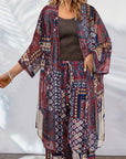 Naïa — Ensemble kimono & pantalon fluide imprimé - Prune céleste