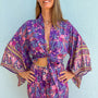 Giulia — Ensemble kimono court & pantalon fluide imprimé - Brume de lavande