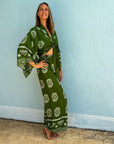Giulia — Ensemble kimono court & pantalon fluide imprimé - Vert Écume