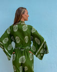 Giulia — Ensemble kimono court & pantalon fluide imprimé - Vert Écume