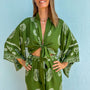 Giulia — Ensemble kimono court & pantalon fluide imprimé - Vert Écume