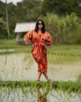 Kuta – Floral Orange: Long Silk Kimono